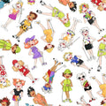 Novelty tossed golfer girls multi-colour white fabric for golf quilts bags cushions and golfer gifts Loralie Harris Designs