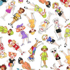 Novelty tossed golfer girls multi-colour white fabric for golf quilts bags cushions and golfer gifts Loralie Harris Designs
