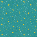 Crescent moons shooting stars teal fabric celestial night sky novelty quilting fabric for camping quilts children's quilts and nursery décor
