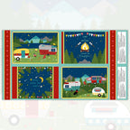 Gone Glamping placemat panel four scenes caravans campfire starry night novelty quilting fabric for patchwork placemats and cushion fronts