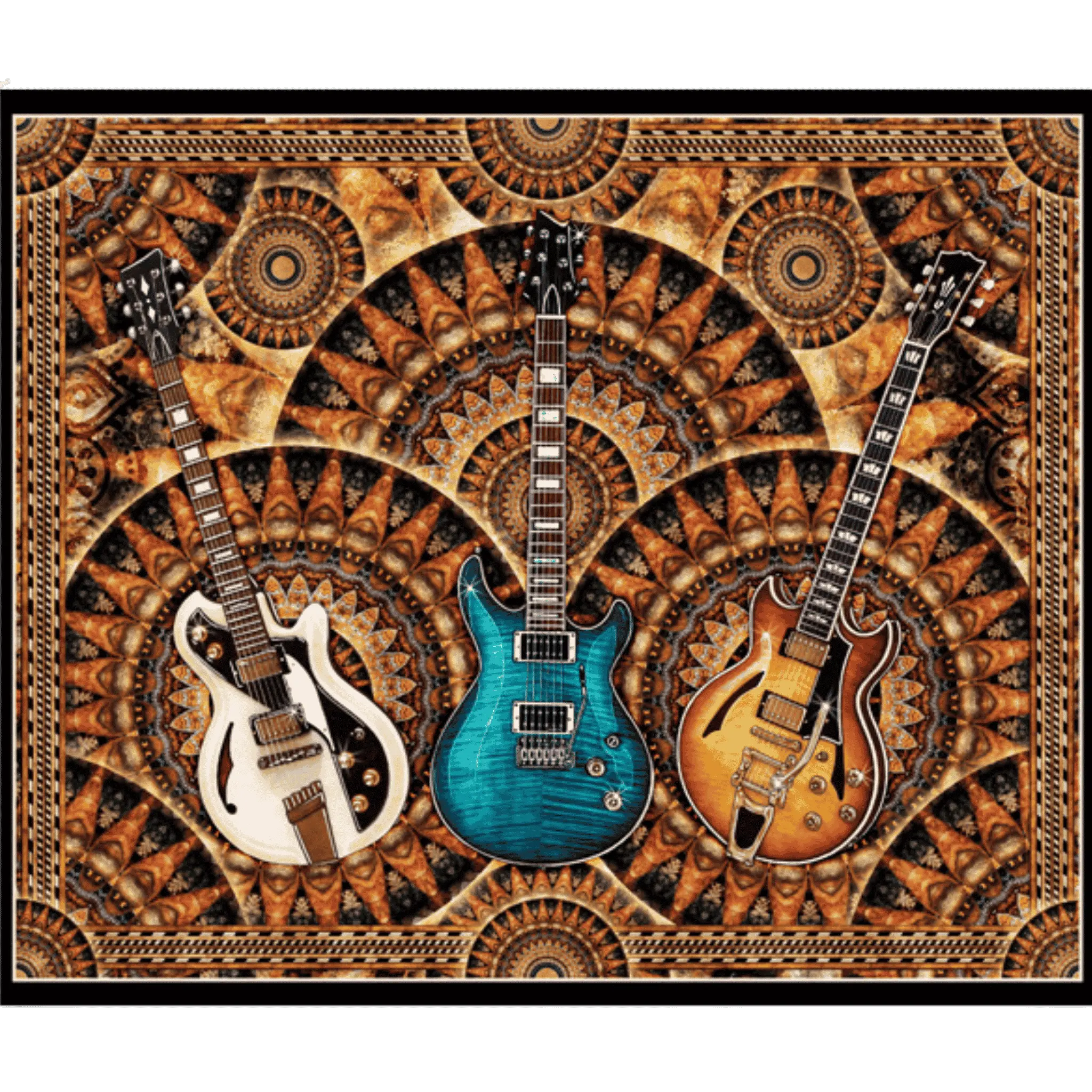 Good Vibrations: Guitar Panel (Rust) - Dan Morris for QT Fabrics - Three Wishes Patchwork Fabric