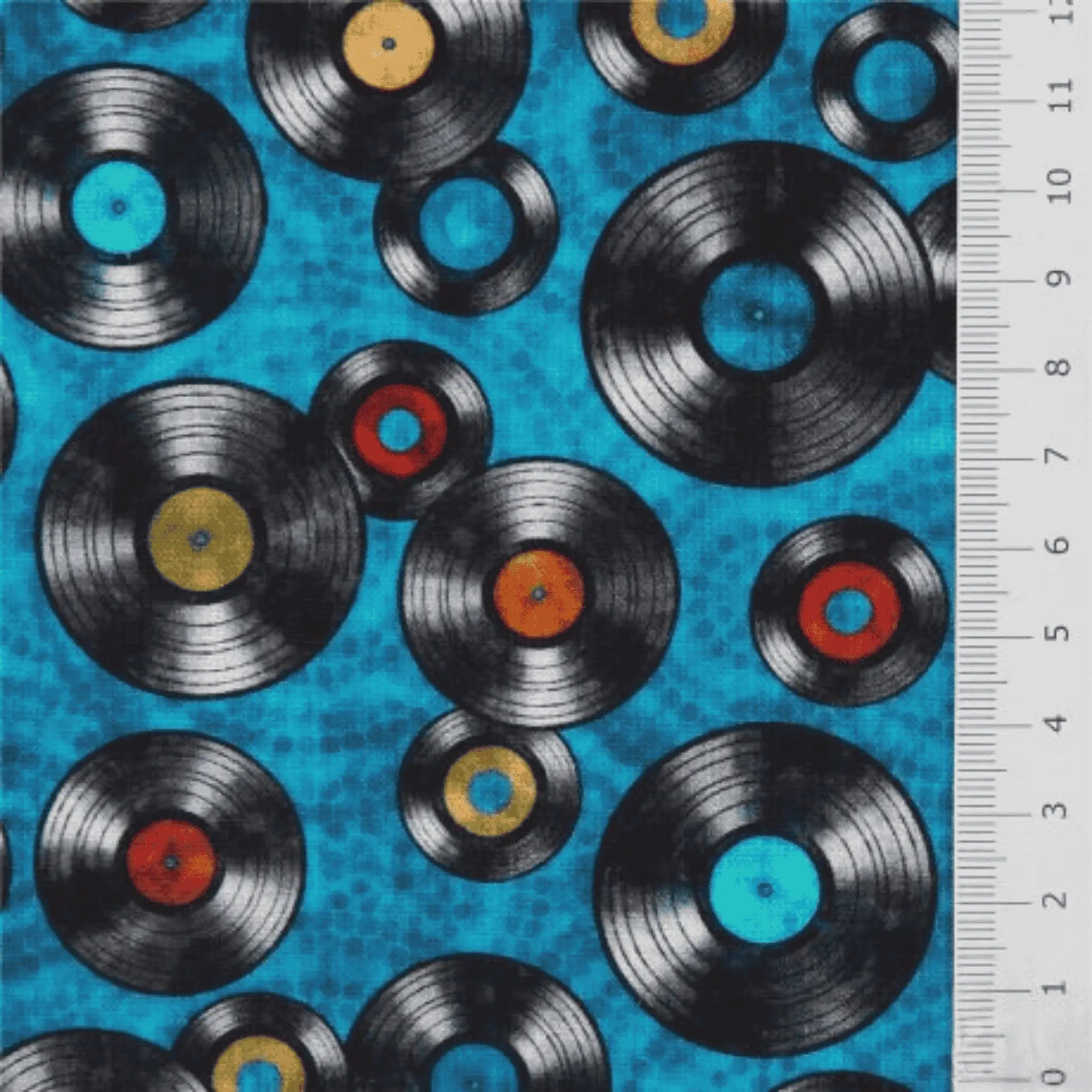 Good Vibrations: Vinyl Records (Teal) - Dan Morris for QT Fabrics - Three Wishes Patchwork Fabric