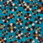Good Vibrations: Vinyl Records (Teal) - Dan Morris for QT Fabrics - Three Wishes Patchwork Fabric