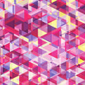 Overlapping geometric triangles pink purple yellow cream kaleidoscope fabric for modern quilts cushions bags and patchwork sewing projects