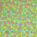 Groovy cool bubble letters turquoise background retro fabric for nostalgic quilts bags
