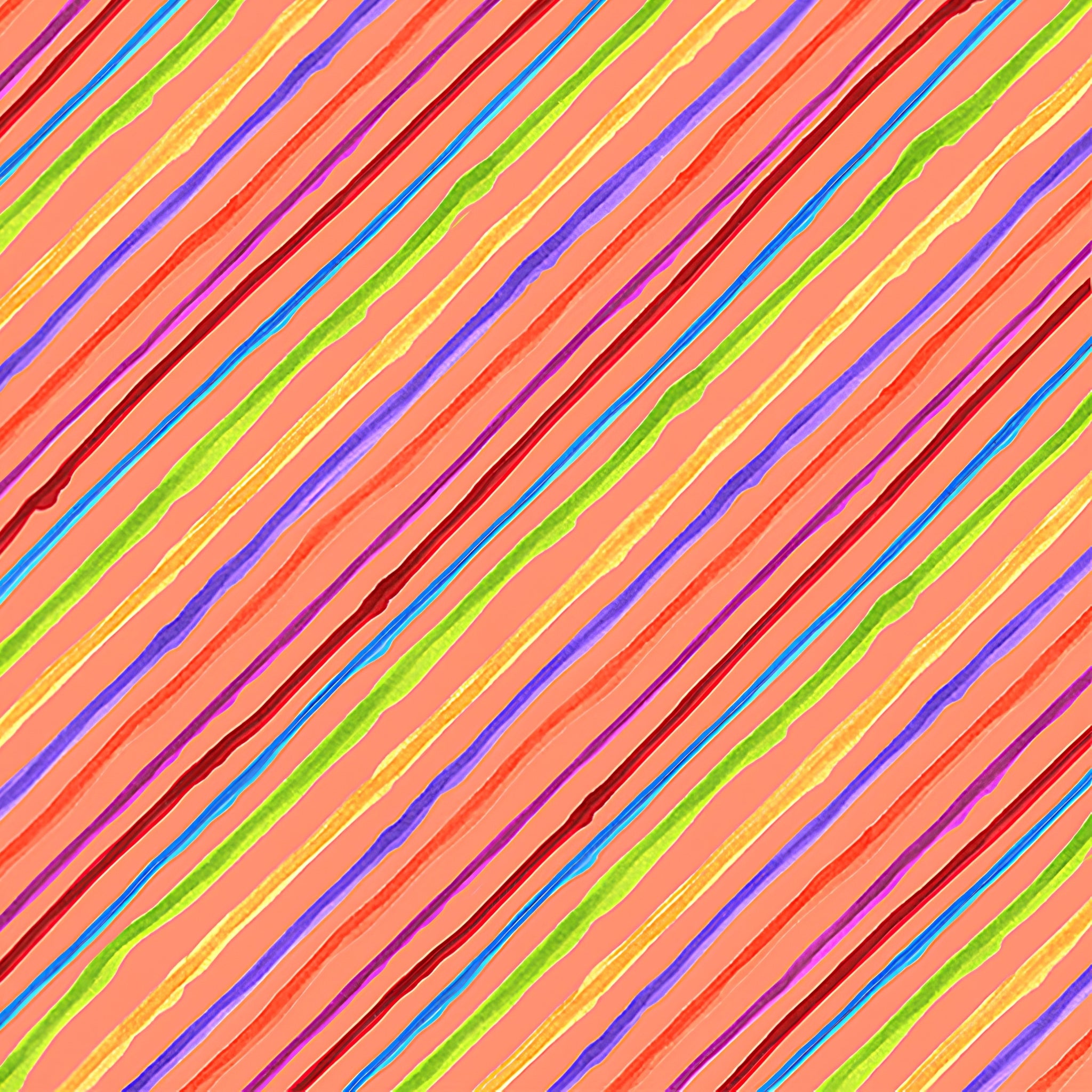 Rainbow diagonal bias stripe coral orange fabric for quilts bags binding borders and patchwork sewing projects Loralie Harris Designs