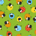 Illustrated rainbow sheep orange yellow blue red green fabric for baby quilts children's quilts novelty kids patchwork projects
