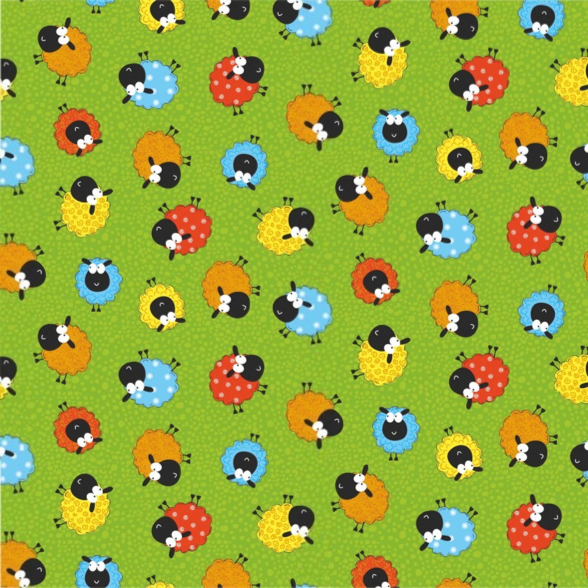 Illustrated rainbow sheep orange yellow blue red green fabric for baby quilts children's quilts novelty kids patchwork projects