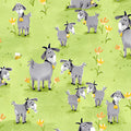 Hildy goat tossed goats green novelty kids quilting fabric children's quilts baby nursery farm themed projects