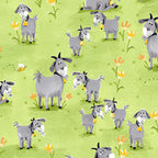 Hildy goat tossed goats green novelty kids quilting fabric children's quilts baby nursery farm themed projects