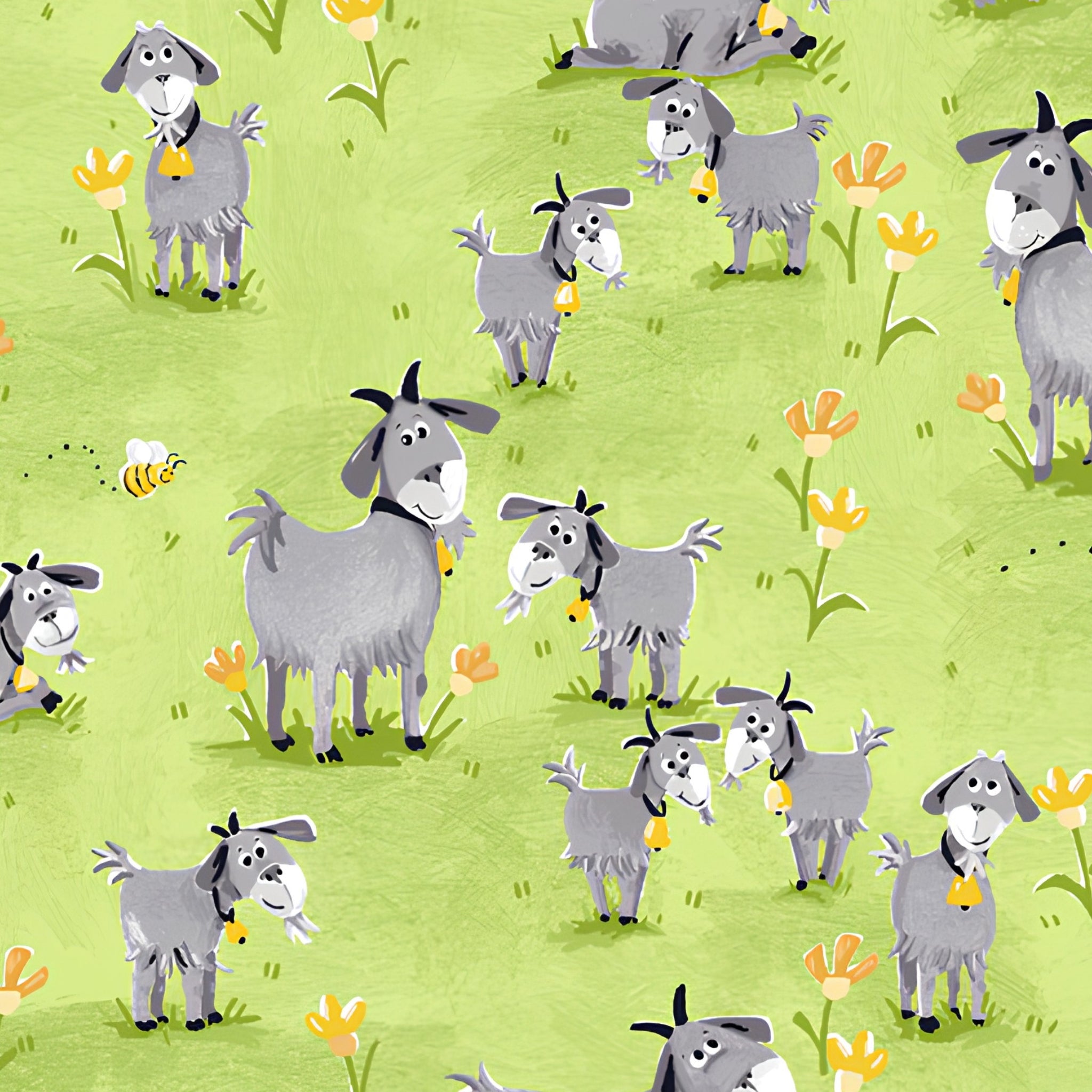 Hildy goat tossed goats green novelty kids quilting fabric children's quilts baby nursery farm themed projects