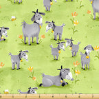 Hildy goat tossed goats green novelty kids quilting fabric children's quilts baby nursery farm themed projects