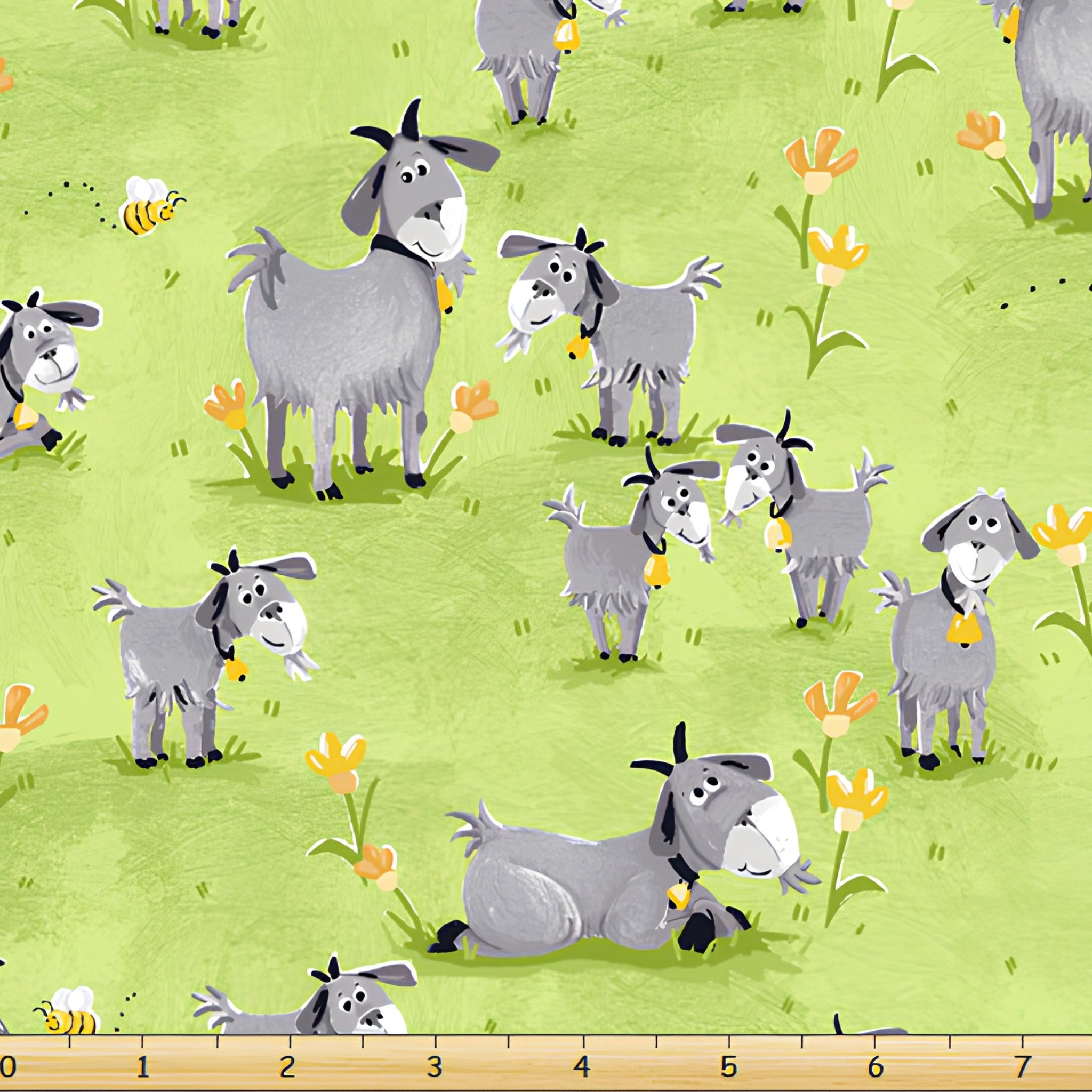 Hildy goat tossed goats green novelty kids quilting fabric children's quilts baby nursery farm themed projects