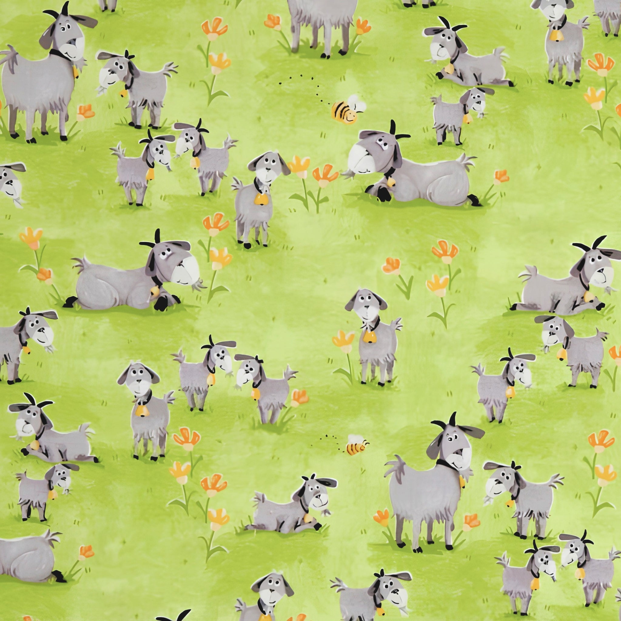 Hildy goat tossed goats green novelty kids quilting fabric children's quilts baby nursery farm themed projects