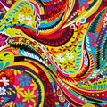 Retro hippie paisley multi red lime green yellow turquoise fabric for bohemian quilts tote bags patchwork sewing projects