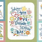 Panel five blocks inspirational messages flowers birds house beehive heart fabric for wall hangings cushions and home-themed quilts