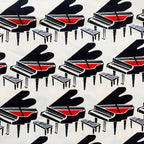 Grand piano novelty black red cream fabric for music quilts music teacher gifts and musician sewing projects
