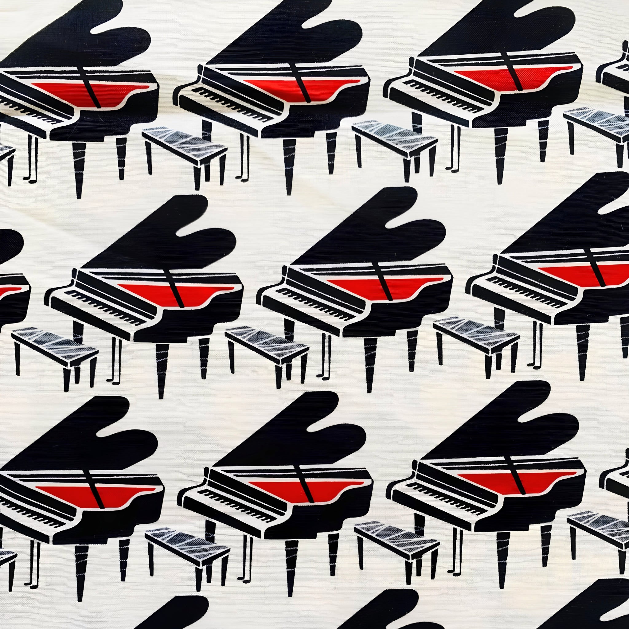 Grand piano novelty black red cream fabric for music quilts music teacher gifts and musician sewing projects