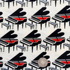 Grand piano novelty black red cream fabric for music quilts music teacher gifts and musician sewing projects