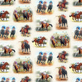 Thoroughbred racehorses jockeys silks cream background fabric for horse racing quilts sports projects and racing enthusiast gifts