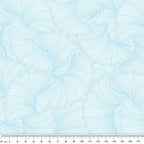 Tonal light blue fabric with an all-over patterned wave or fan-shaped texture