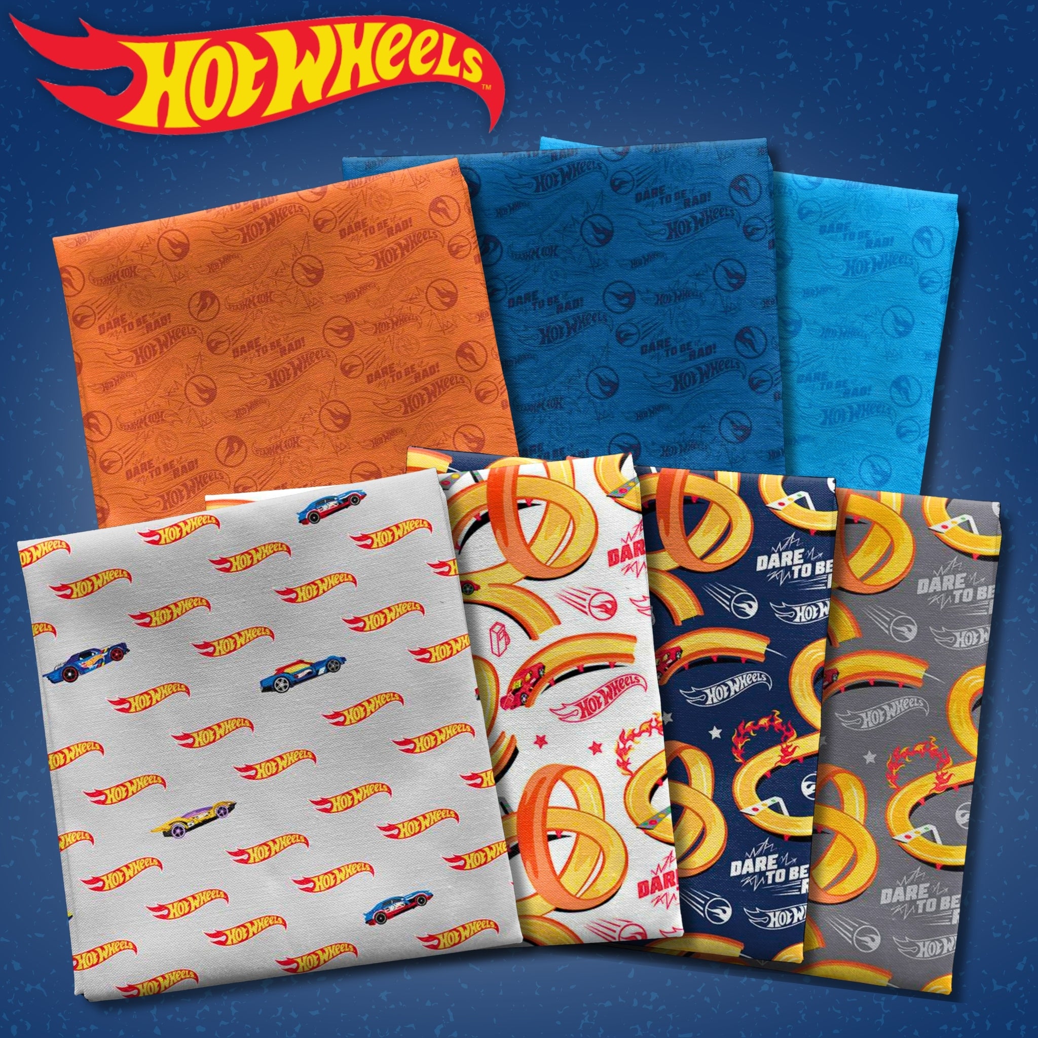 Hot Wheels licensed fabric bundle - 7 cotton quilting prints plus backing - boys quilt fabric - Riley Blake Australia