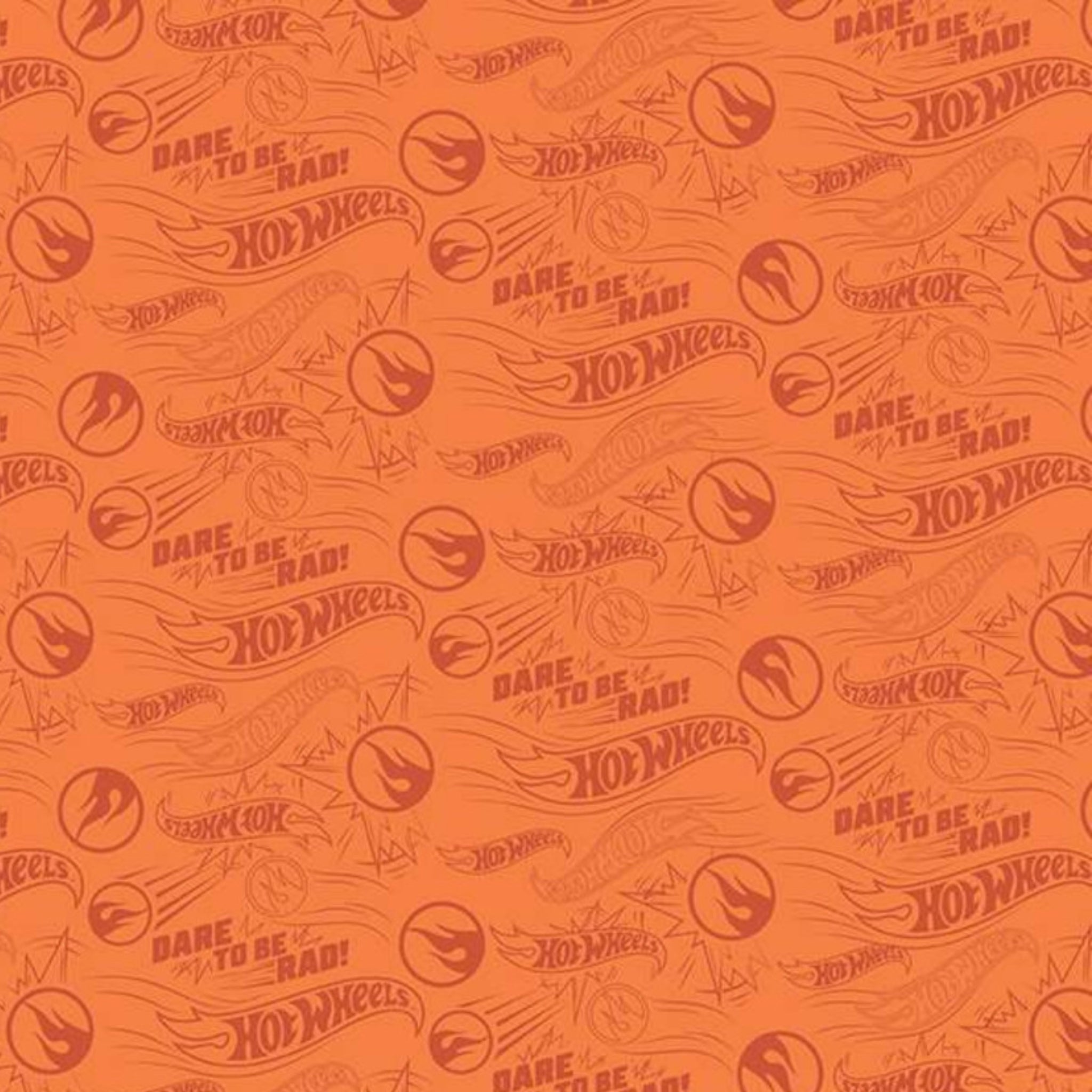 Hot Wheels cars logo pattern on orange quilting cotton