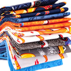 Hot Wheels kids fabric collection with blue, orange, grey, navy, and white coordinating race car track prints for boys projects
