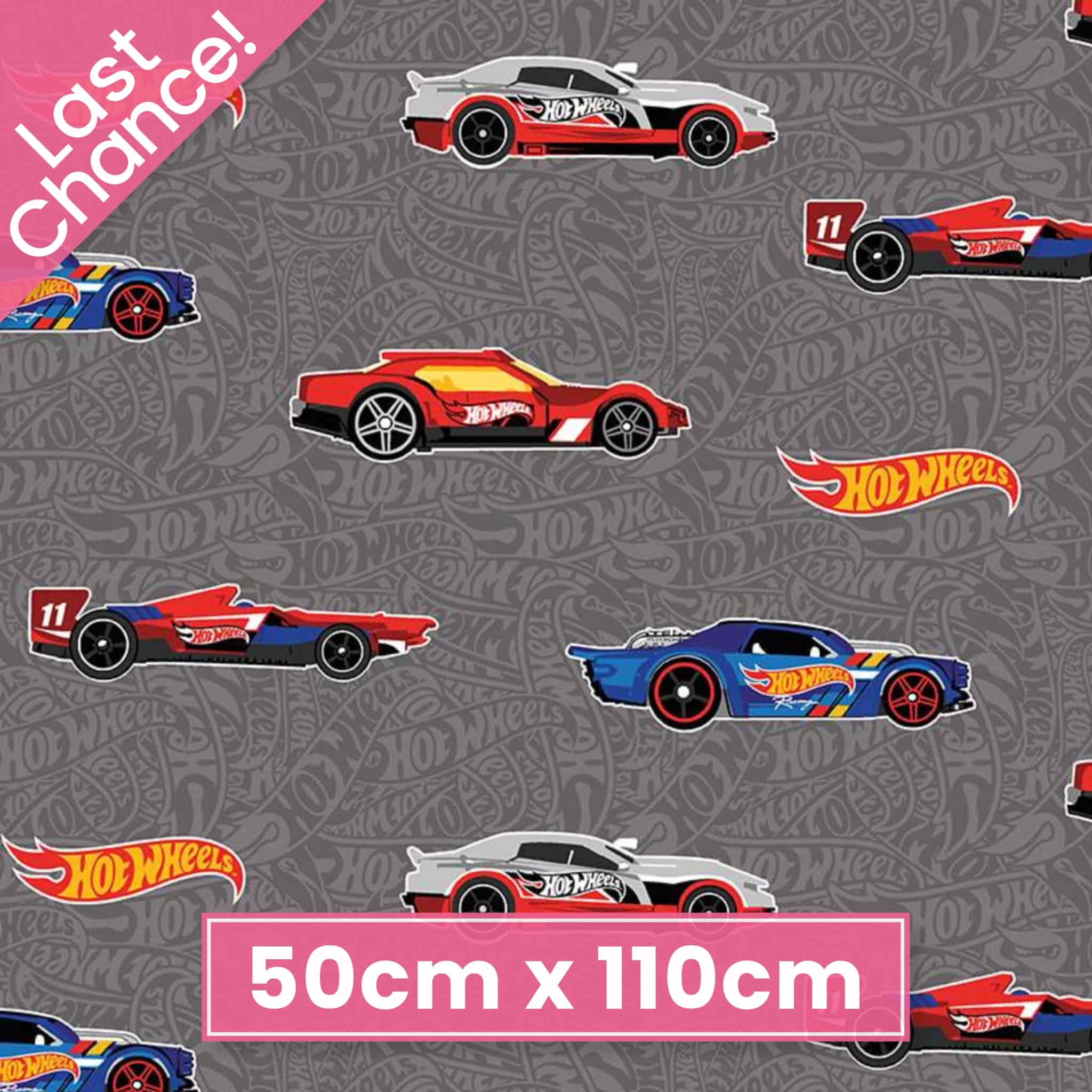 Hot Wheels race cars and logos on grey quilting cotton for boys quilts