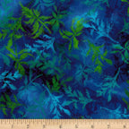 Fern leaves cobalt blue turquoise lime green fabric digitally printed for modern quilts and patchwork sewing projects