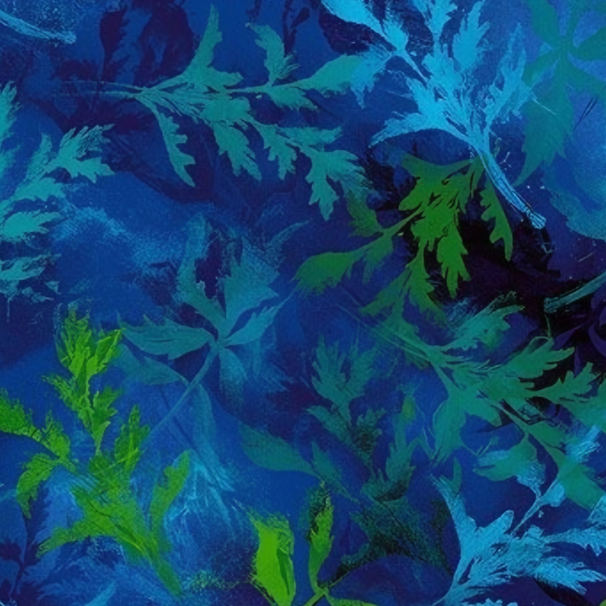 Poppy foliage blender cobalt blue turquoise lime green digital print fabric for quilts sashing backgrounds cushions and botanical patchwork sewing projects