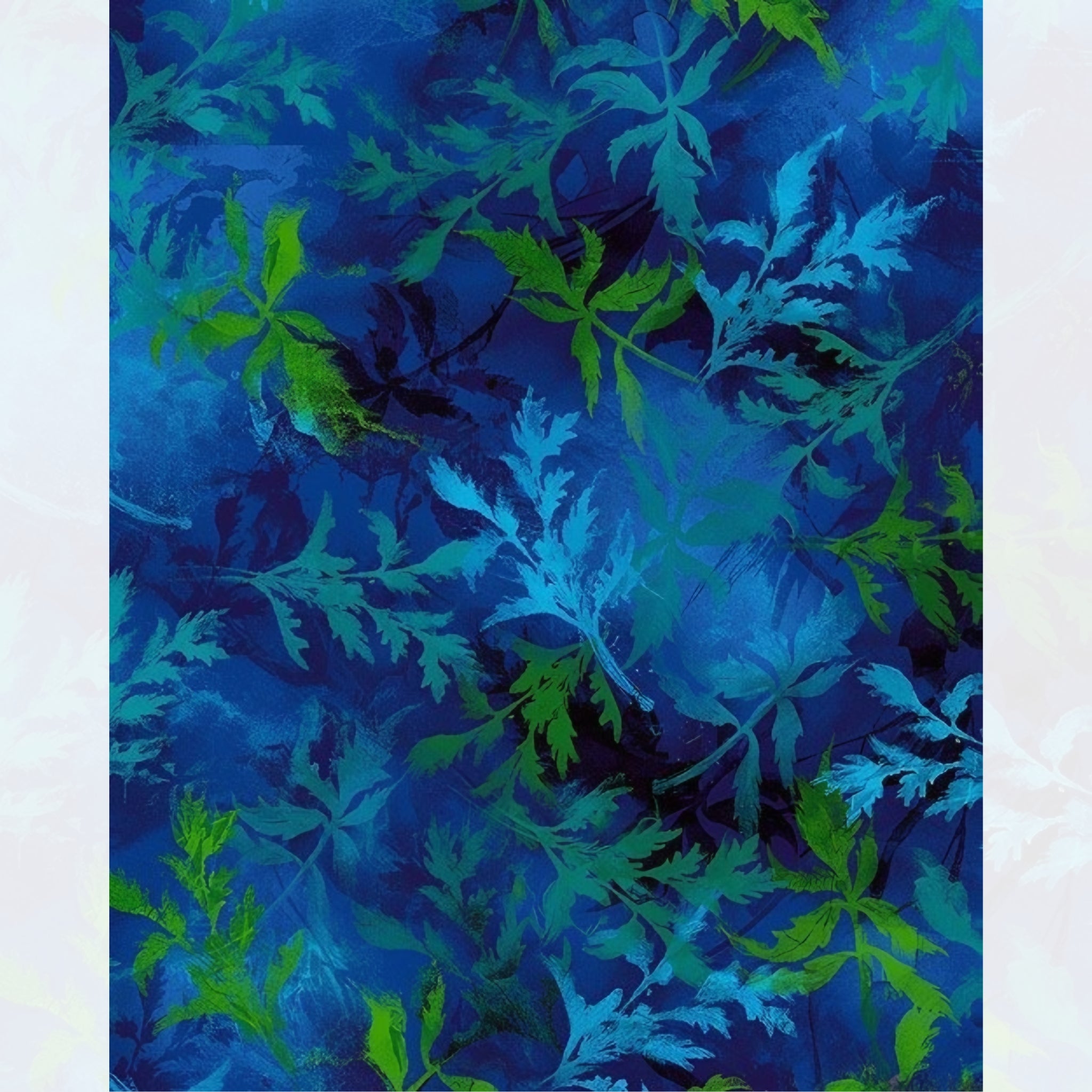 Poppy foliage blender cobalt blue turquoise lime green digital print fabric for quilts sashing backgrounds cushions and botanical patchwork sewing projects