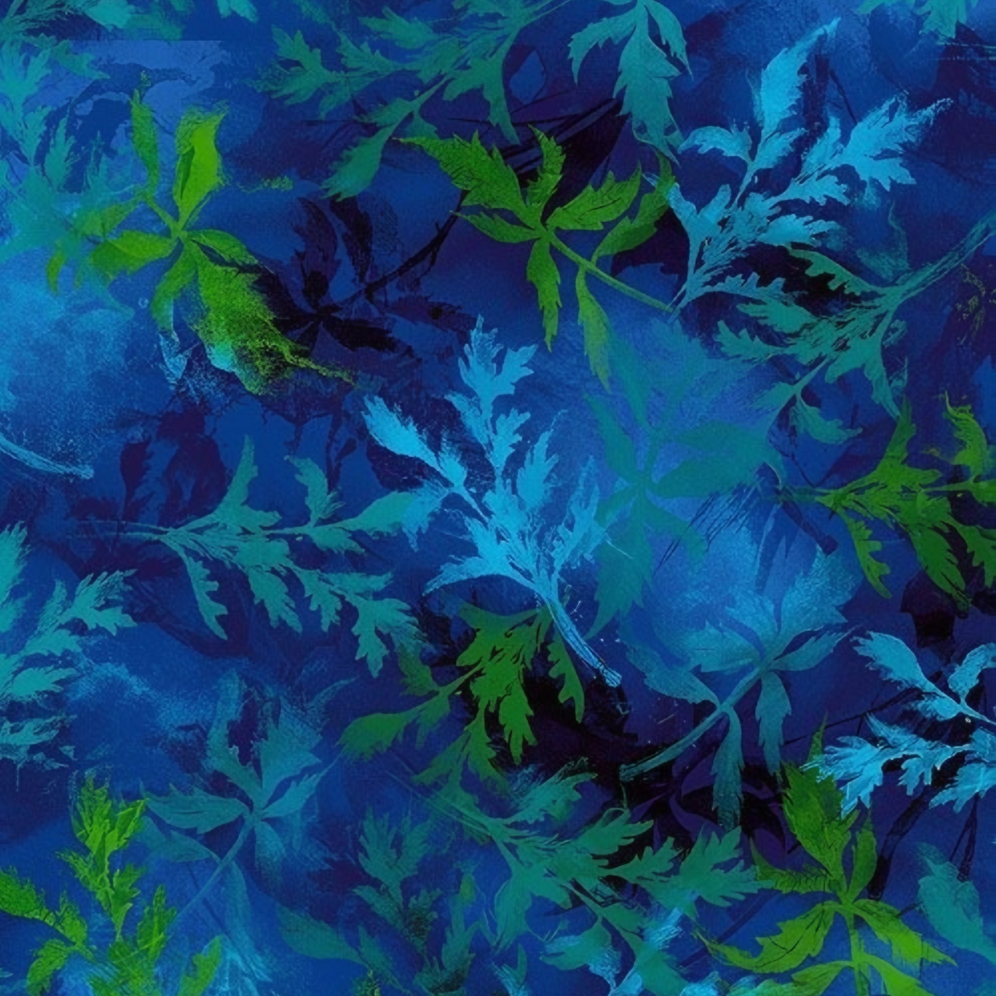 Poppy foliage blender cobalt blue turquoise lime green digital print fabric for quilts sashing backgrounds cushions and botanical patchwork sewing projects