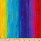 Rainbow ombré stripe digital print blue turquoise green yellow orange red pink purple fabric for feature quilts backgrounds and bold patchwork sewing projects