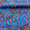 Rainbow swirls marbled digital print in vibrant multi colours for modern quilts and patchwork sewing projects