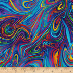 Rainbow swirls marbled digital print in vibrant multi colours for modern quilts and patchwork sewing projects