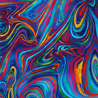Rainbow marbled swirl blender blue turquoise purple pink red orange yellow lime green digital print fabric for feature quilts bags and bold patchwork sewing projects
