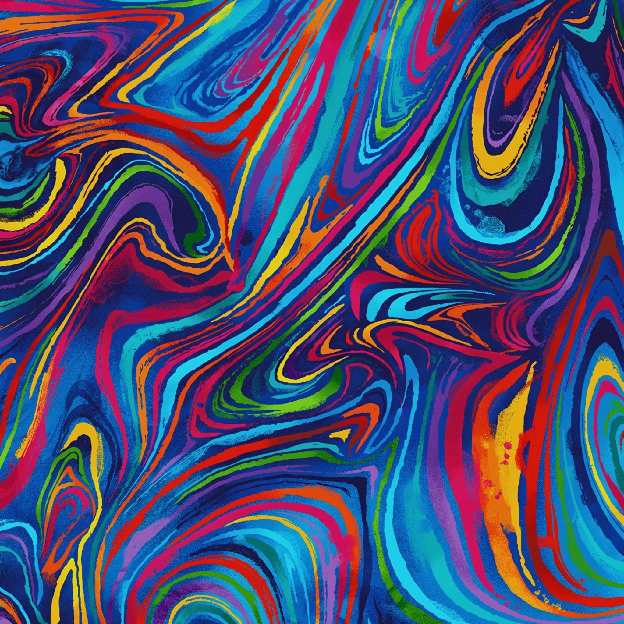 Rainbow marbled swirl blender blue turquoise purple pink red orange yellow lime green digital print fabric for feature quilts bags and bold patchwork sewing projects