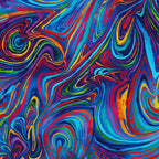 Rainbow marbled swirl blender blue turquoise purple pink red orange yellow lime green digital print fabric for feature quilts bags and bold patchwork sewing projects