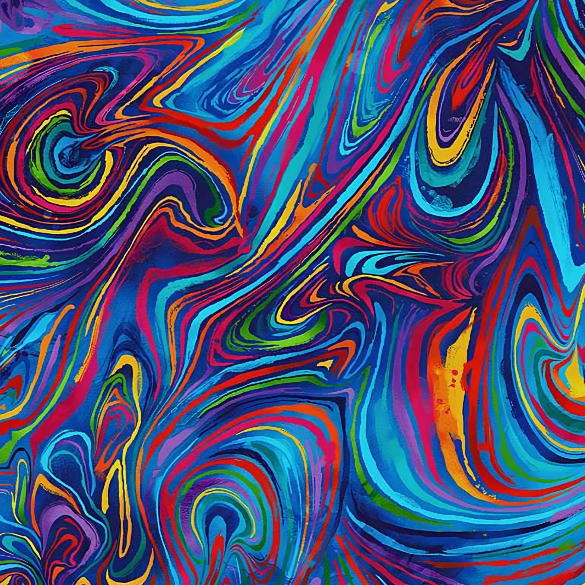 Rainbow marbled swirl blender blue turquoise purple pink red orange yellow lime green digital print fabric for feature quilts bags and bold patchwork sewing projects