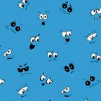 Novelty cartoon faces emotions expressions blue fabric for I Spy quilts kids classroom school quilts and children's patchwork projects