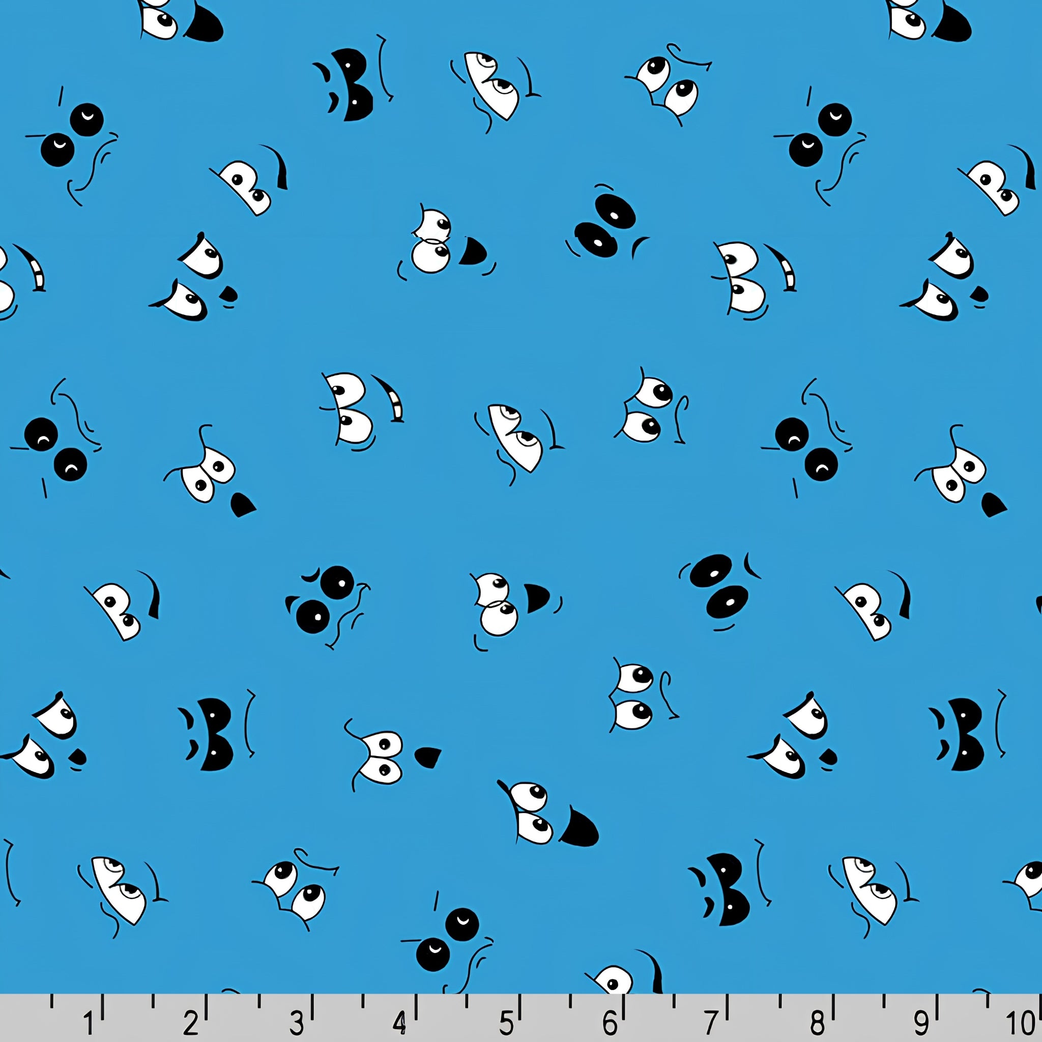 Novelty cartoon faces emotions expressions blue fabric for I Spy quilts kids classroom school quilts and children's patchwork projects