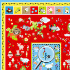 Novelty I Spy panel red animals vehicles sweets fish kids fabric for I Spy quilts classroom school projects and children's educational patchwork