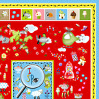 Novelty I Spy panel red animals vehicles sweets fish kids fabric for I Spy quilts classroom school projects and children's educational patchwork