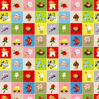 Novelty I Spy motif squares ladybird fish cupcake car flower multi colourful fabric for fussy cutting kids I Spy quilts and classroom educational projects