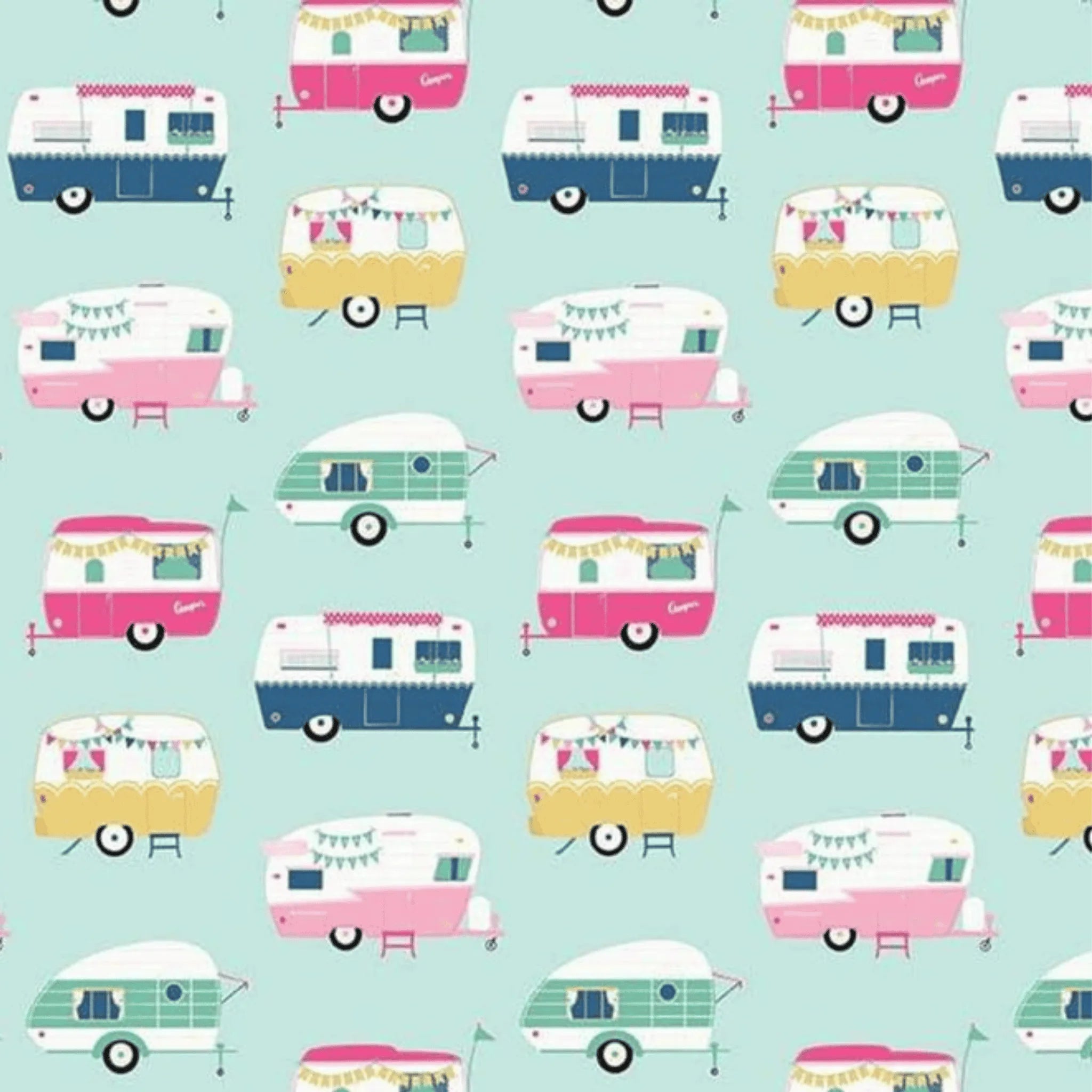 I'd Rather Be Glamping Campers Light Mint - Riley Blake - Three Wishes Patchwork Fabric