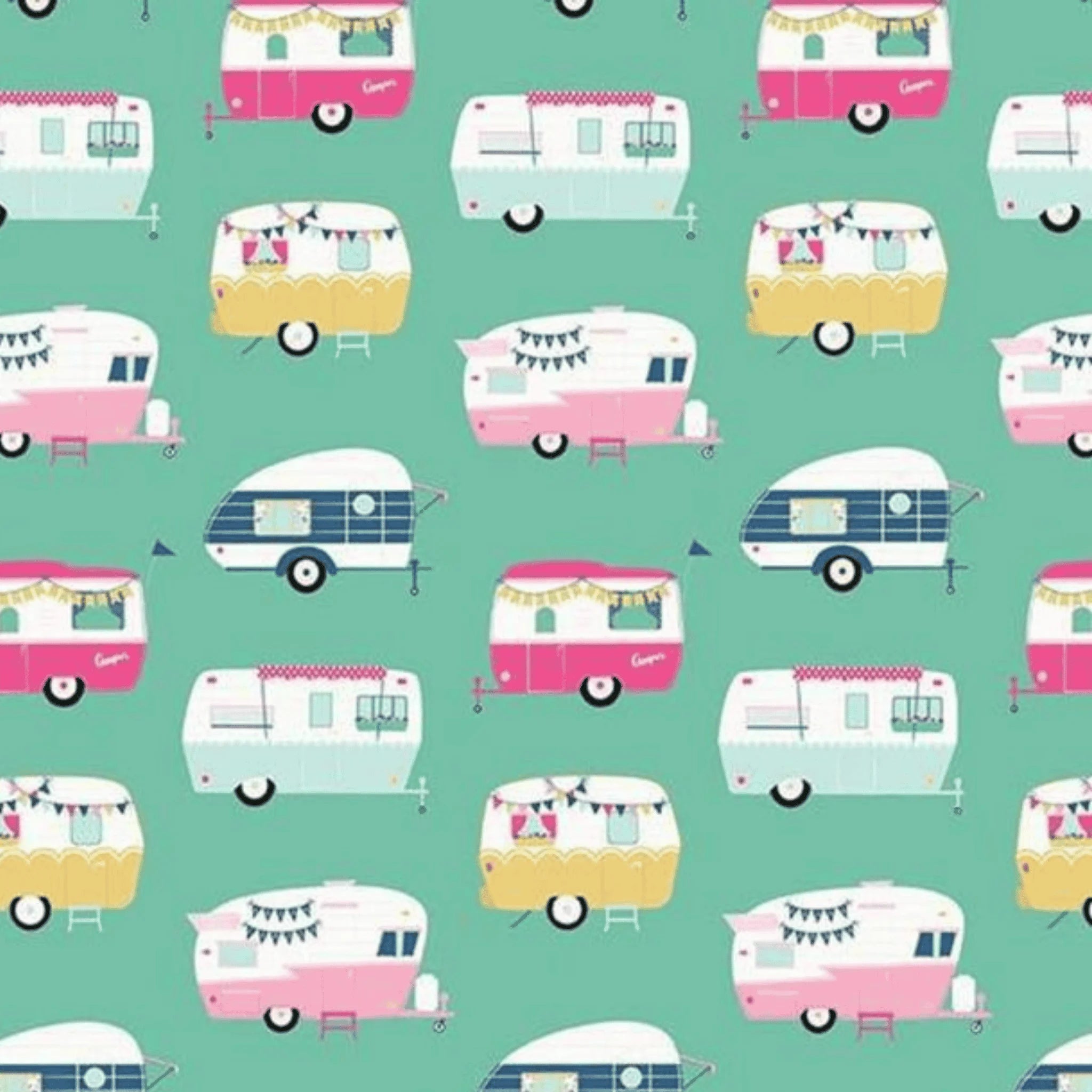 I'd Rather Be Glamping Campers Mint - Riley Blake - Three Wishes Patchwork Fabric