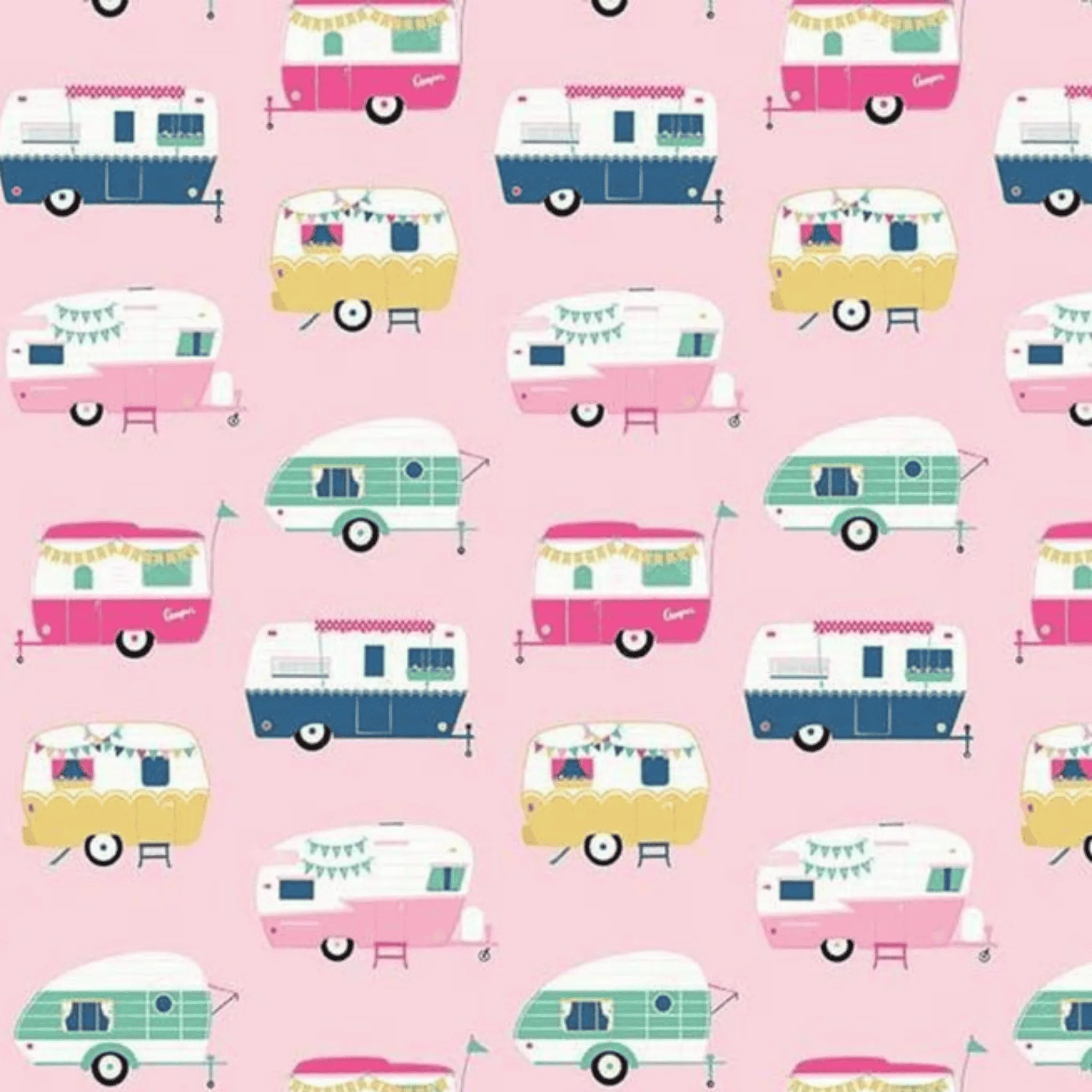I'd Rather Be Glamping Campers Pink - Riley Blake - Three Wishes Patchwork Fabric