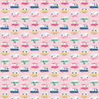 Retro glamping caravans pink aqua navy yellow on bubblegum pink novelty quilting fabric for children's quilts bags cushions and caravan curtains