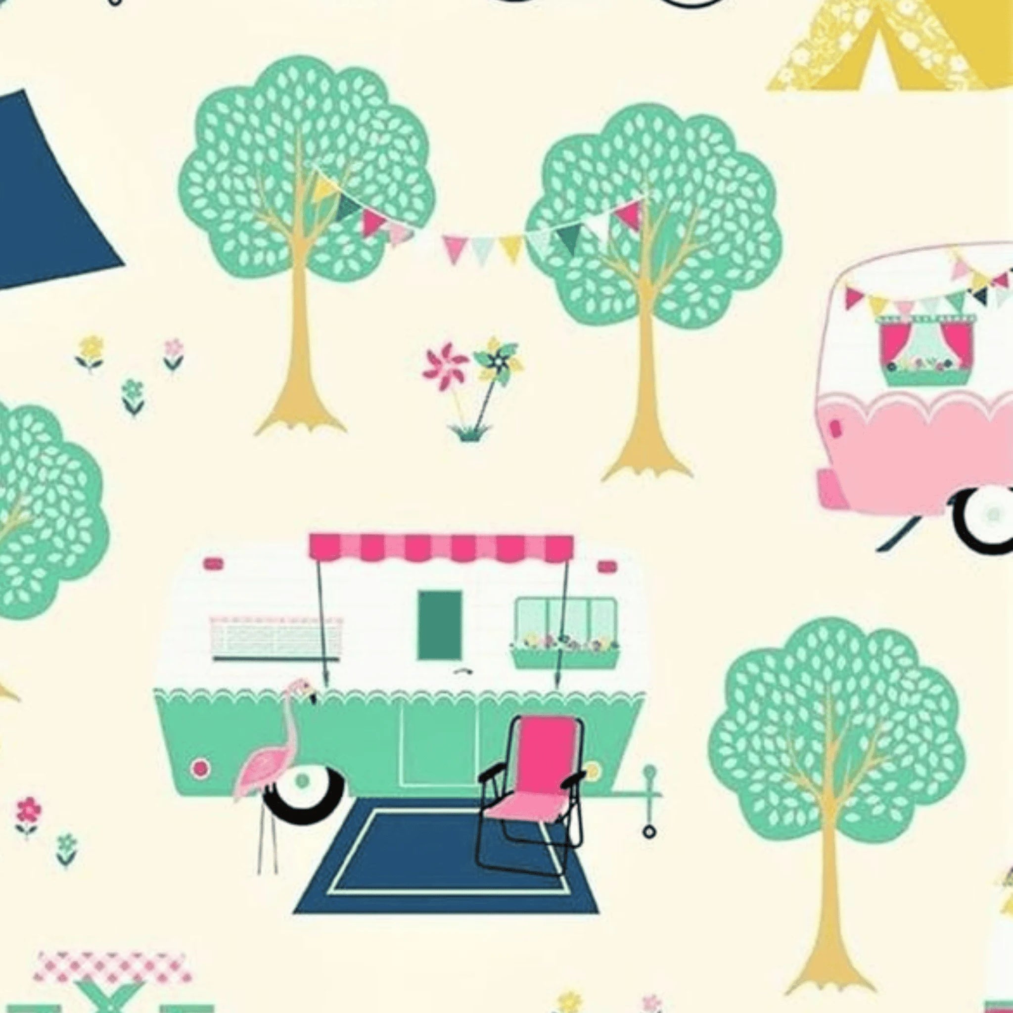 I'd Rather Be Glamping Main Cream - Riley Blake - Three Wishes Patchwork Fabric